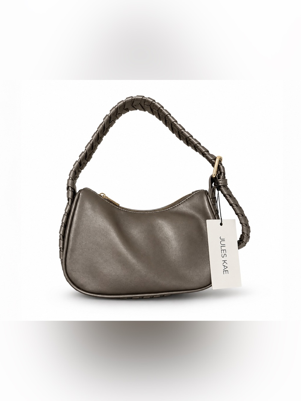 Jules Kae Delilah Metallic Taupe Vegan Leather Braided Handle Bag NWT
